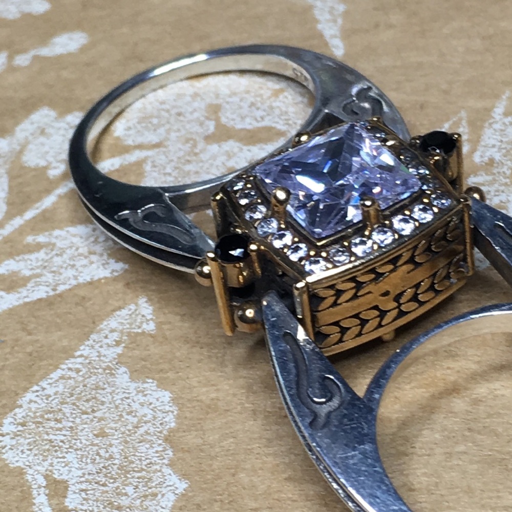 SALE Elegant 925 Sterling Silver & Gold 2 sided Flip Ring with stones - Picture 14 of 14